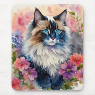 Ragdoll Cat Floral Art Mouse Pad
