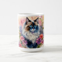 Ragdoll Cat Floral Portrait Art