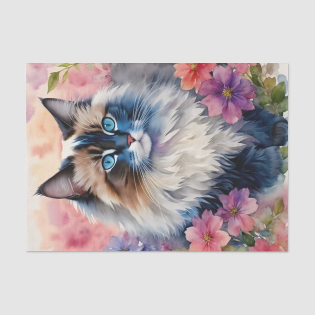 Ragdoll Cat Floral Portrait Tissue Paper (Front)