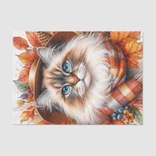 Ragdoll Cat In Autumn With Fall Leaves Tissue Paper