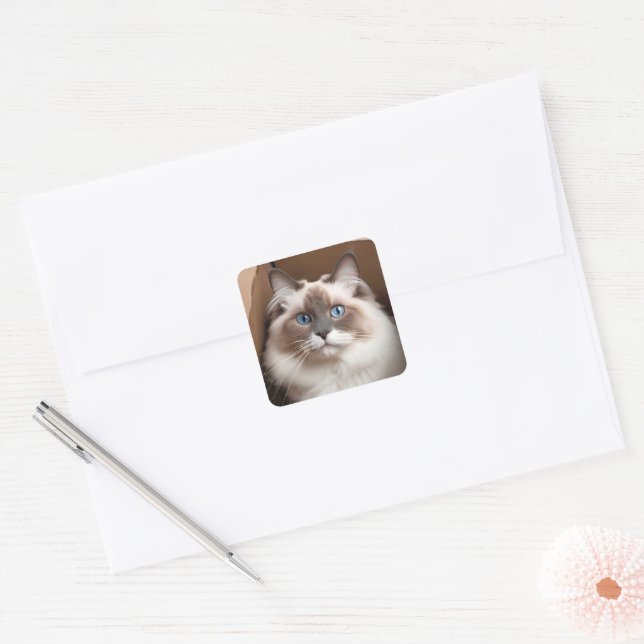 Ragdoll Cat in Cardboard Box Square Sticker (Envelope)