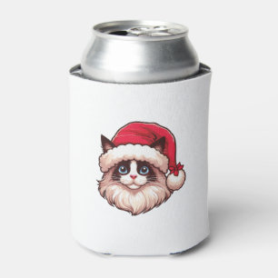 Ragdoll Cat in Christmas Hat Can Cooler