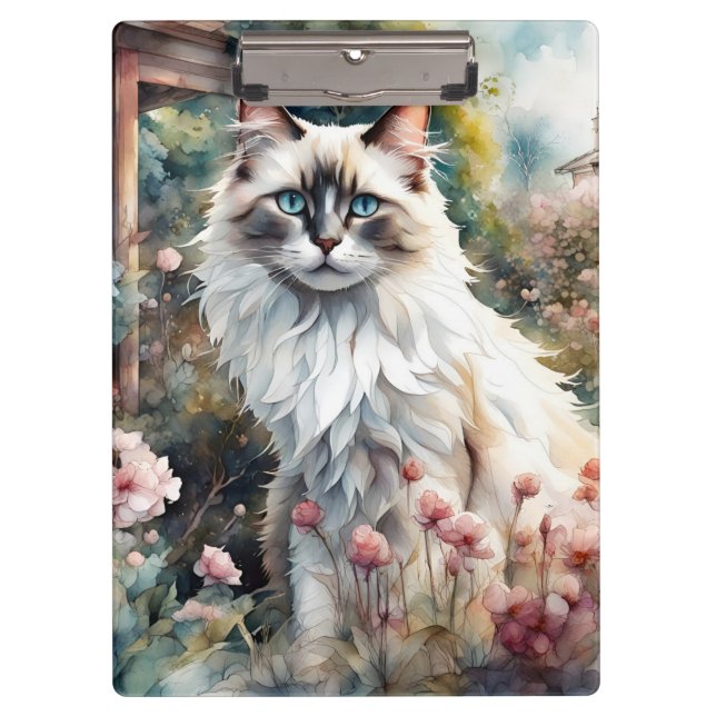 Ragdoll Cat in English Garden Clipboard (Front)