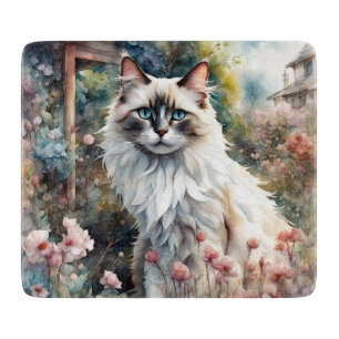 Ragdoll Cat in English Garden Cutting Board