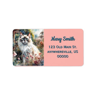 Ragdoll Cat in English Garden Label