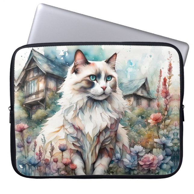 Ragdoll Cat in English Garden Laptop Sleeve (Front)