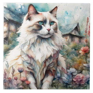 Ragdoll Cat in English Garden Tile