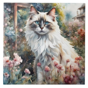 Ragdoll Cat in English Garden Tile