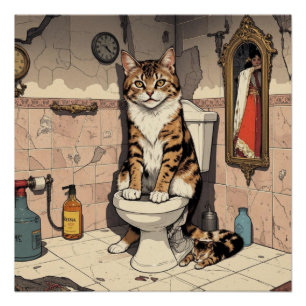 Ragdoll Cat Kitten Bathroom Toilet Humor Poster