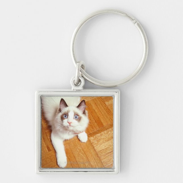 Ragdoll cat on floor, elevated view keychain (Front)
