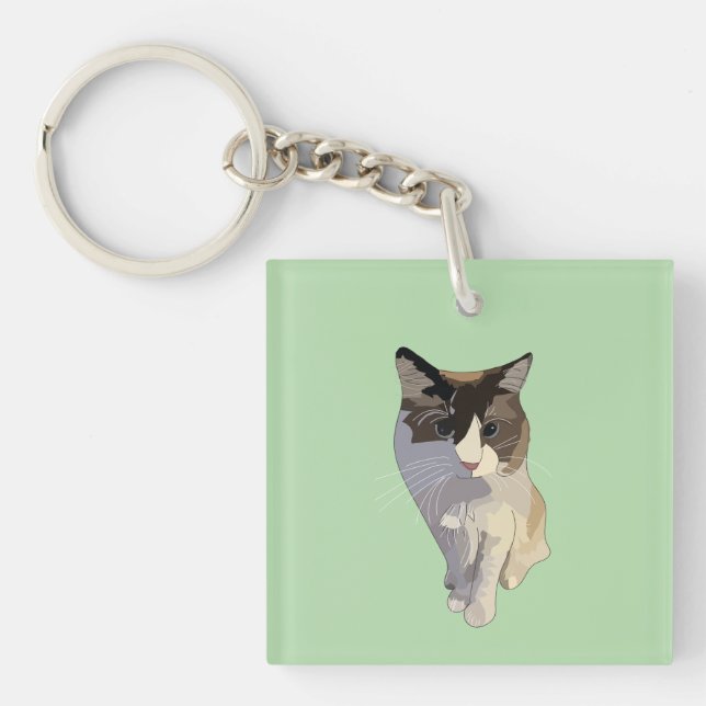 Ragdoll cat, pastel green, stained glass keychain (Front)