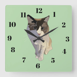 Ragdoll cat, pastel green, stained glass square wall clock