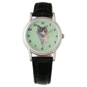 Ragdoll cat, pastel green, stained glass watch