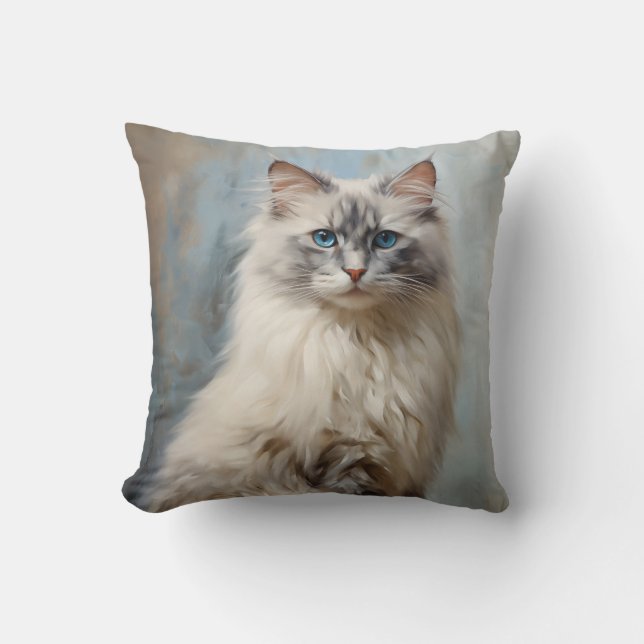 Ragdoll cat portrait throw pillow (Front)