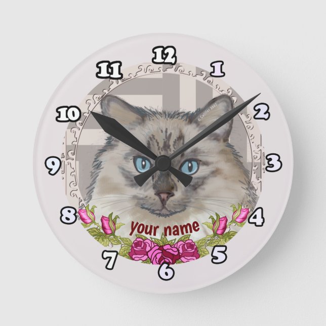 Ragdoll Cat Roses clock (Front)
