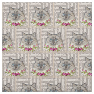 Ragdoll Cat Roses Fabric
