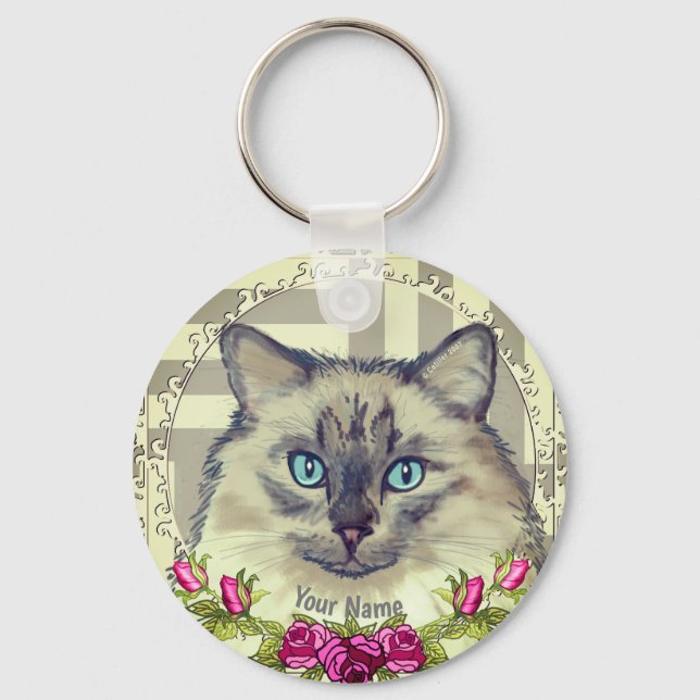 Ragdoll Cat Roses  Keychain (Front)