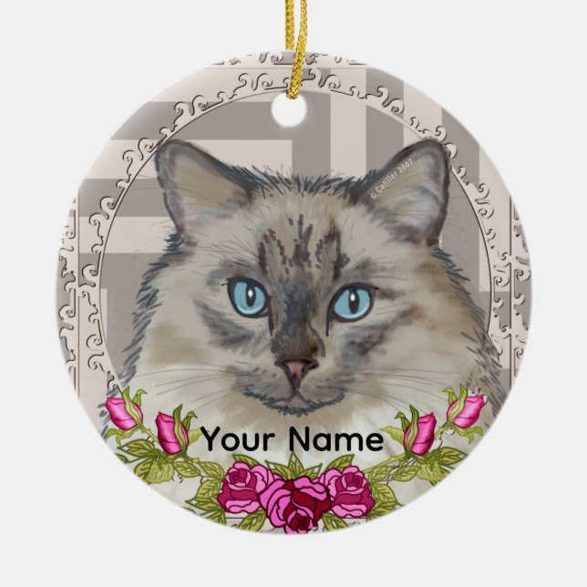Ragdoll Cat Roses Ornament (Front)