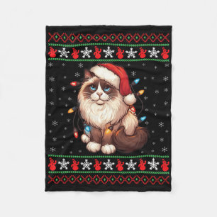 Ragdoll Cat Ugly Christmas Ragdoll Cat Xmas Lighti Fleece Blanket
