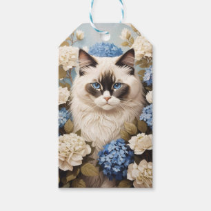 Ragdoll Cat With Blue Hydrangea Flowers Gift Tags