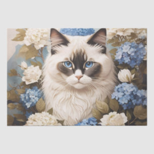 Ragdoll Cat With Blue Hydrangea Flowers Tissue Paper