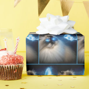 Ragdoll Cat With Blue Neon Butterfly Wrapping Paper