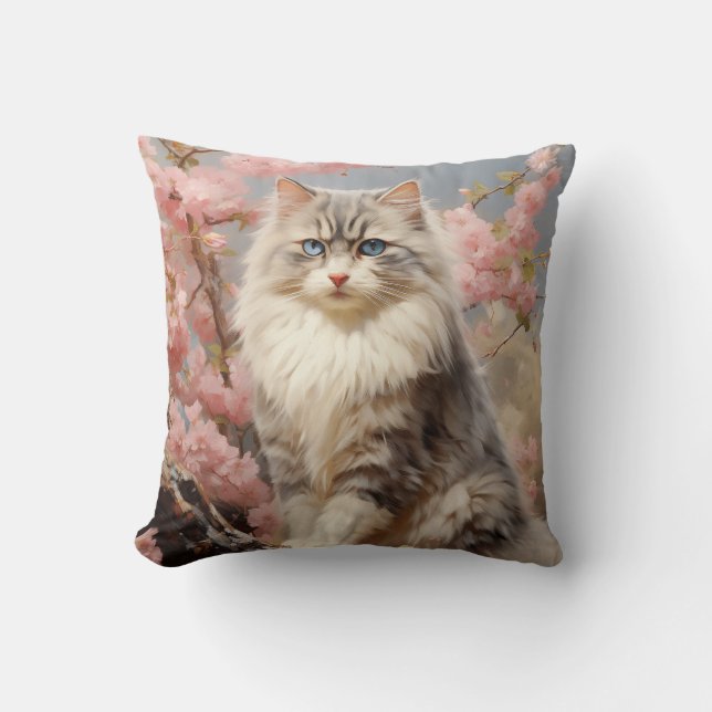 Ragdoll cat with flowers throw pillow (Front)