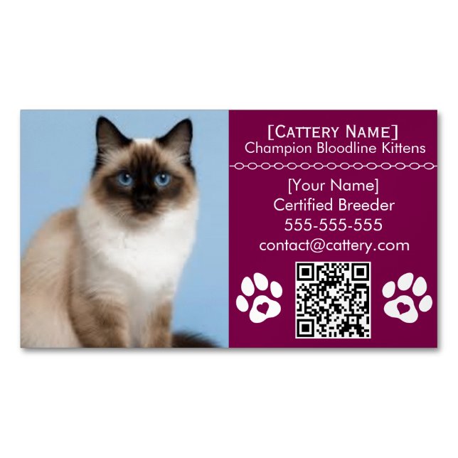 Ragdoll Cattery Customizable Cat Breeder Magnet  (Front)