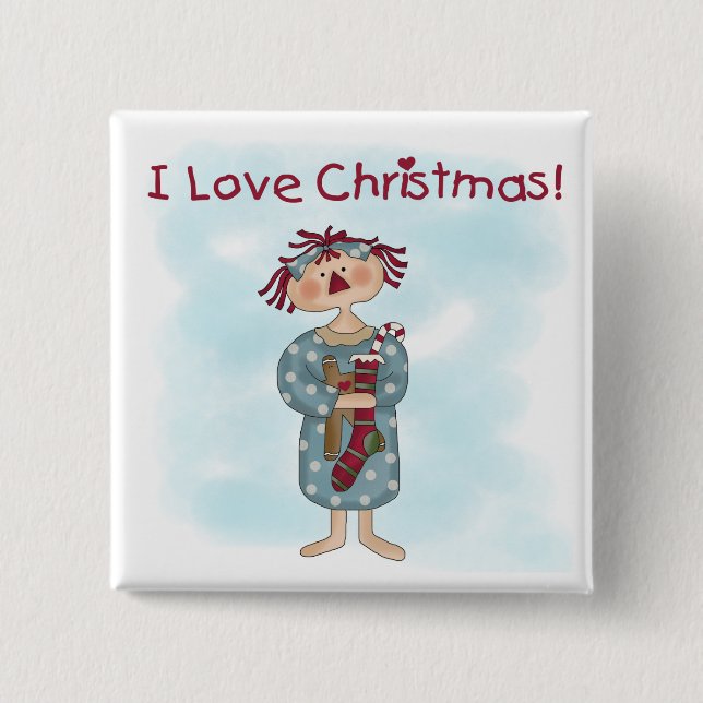 Ragdoll I Love Christmas Tshirts and Gifts 2 Inch Square Button (Front)