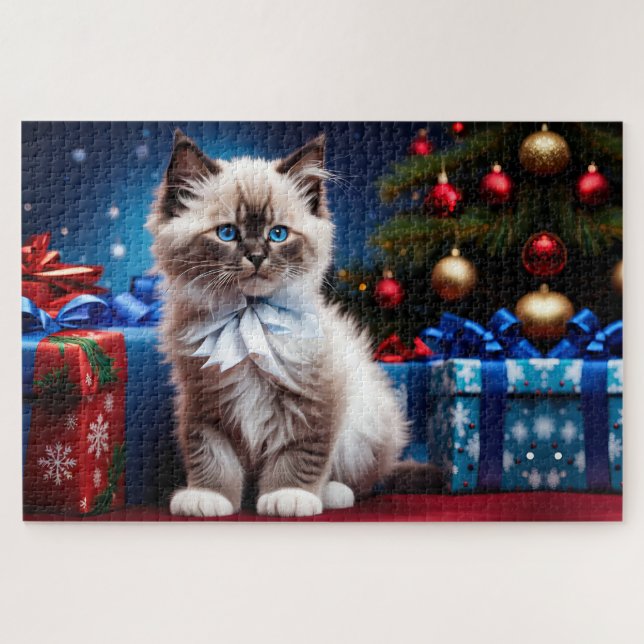 Ragdoll Kitten Christmas Present  Jigsaw Puzzle (Horizontal)