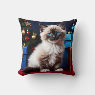 Ragdoll Kitten Christmas Present Throw Pillow