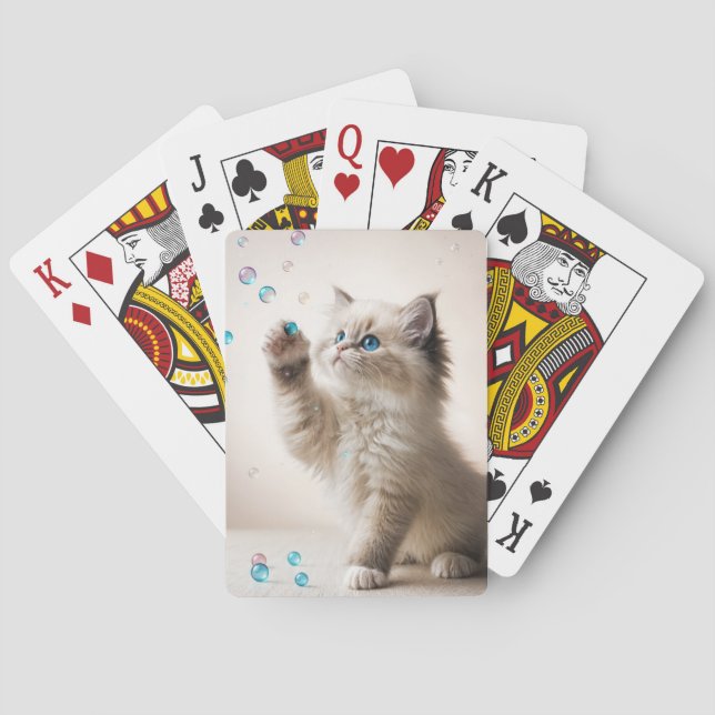 Ragdoll Kitten Playing With Bubbles Playing Cards (Back)
