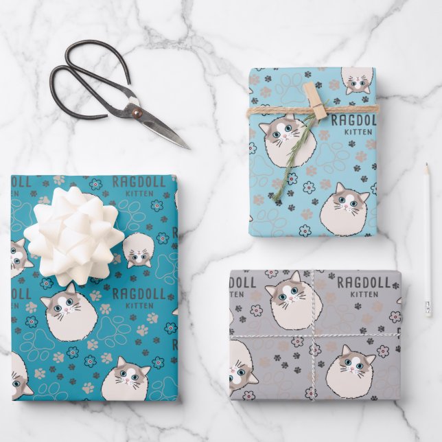 Ragdoll Kitten Wrapping Paper Sheets (Front)