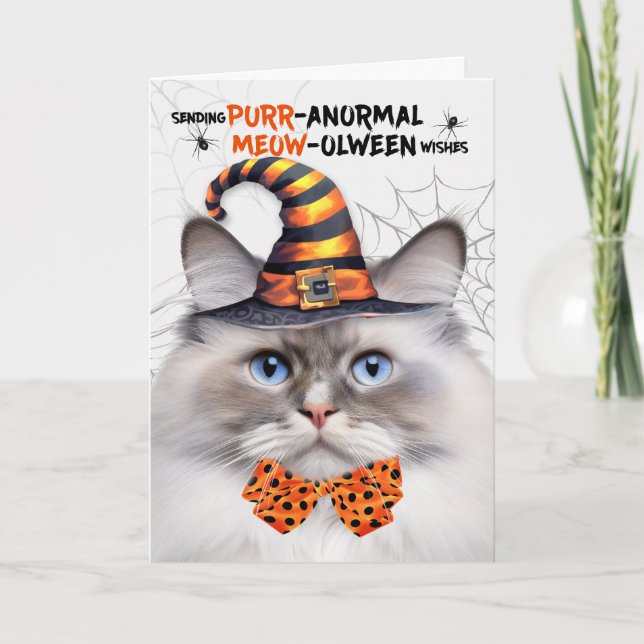 Ragdoll Lilac Point Cat PURRanormal MEOWolween Holiday Card (Front)