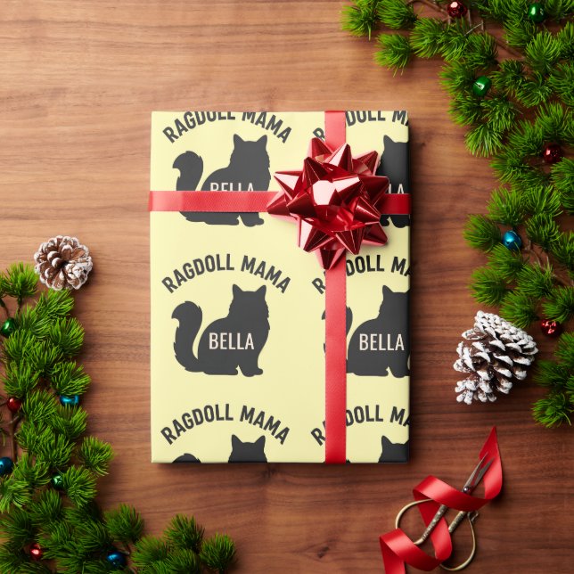 Ragdoll Mama Cat Silhouette Personalized Name Wrapping Paper (Holiday Gift)