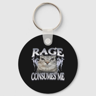 Rage Consumes Me Funny Silly Staring Cat Meme Wome Keychain