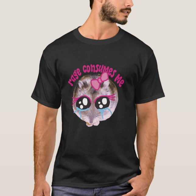 Rage consumes me sad hamster meme coquette bow rib T-Shirt (Front)