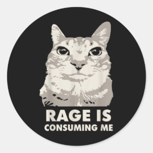 Rage Is Consuming Me Angry Cat Meme Sarcasm Funny Classic Round Sticker