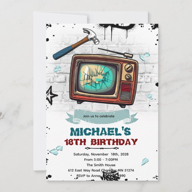 Rage Room birthday party invitation (Front)