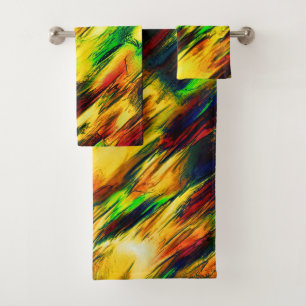 Raged stained from red to yellow, a little green  bath towel set