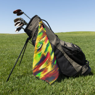 Raged stained from red to yellow, a little green  golf towel