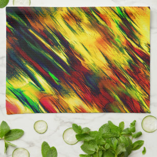 Raged stained from red to yellow, a little green kitchen towel
