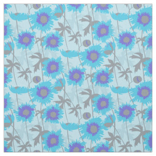 Ragged poppies blue grey floral graphic fabric