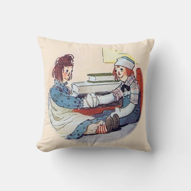 Raggedy Andy Meet for the First Time Throw Pillow (Front)