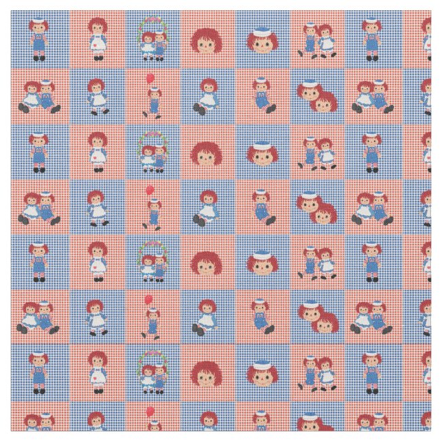 Raggedy Ann and Andy Gingham on Chequerboard Fabric (Close Up)
