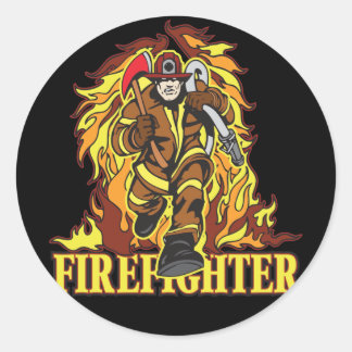 Raging Flames Firefighter Classic Round Sticker