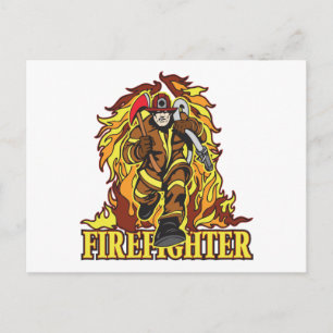 Raging Flames Firefighter Postcard