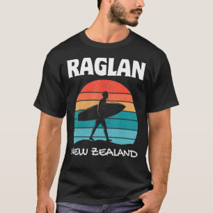 RAGLAN NEW ZEALAND Surf Retro Sunset Surfing T-Shirt