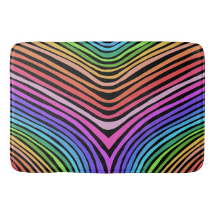 Raibow Stripes Curves Lines on Black Bath Mat