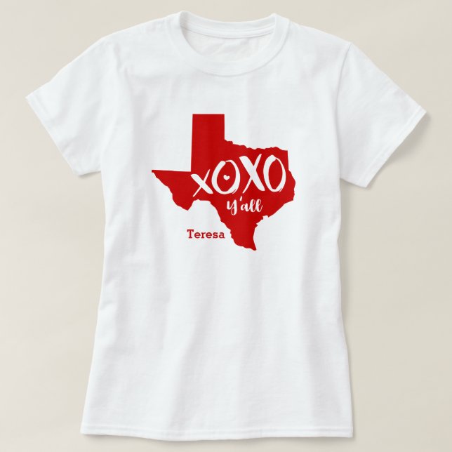 Raider Red XOXO, Y'all - Texas State Shape T-Shirt (Design Front)